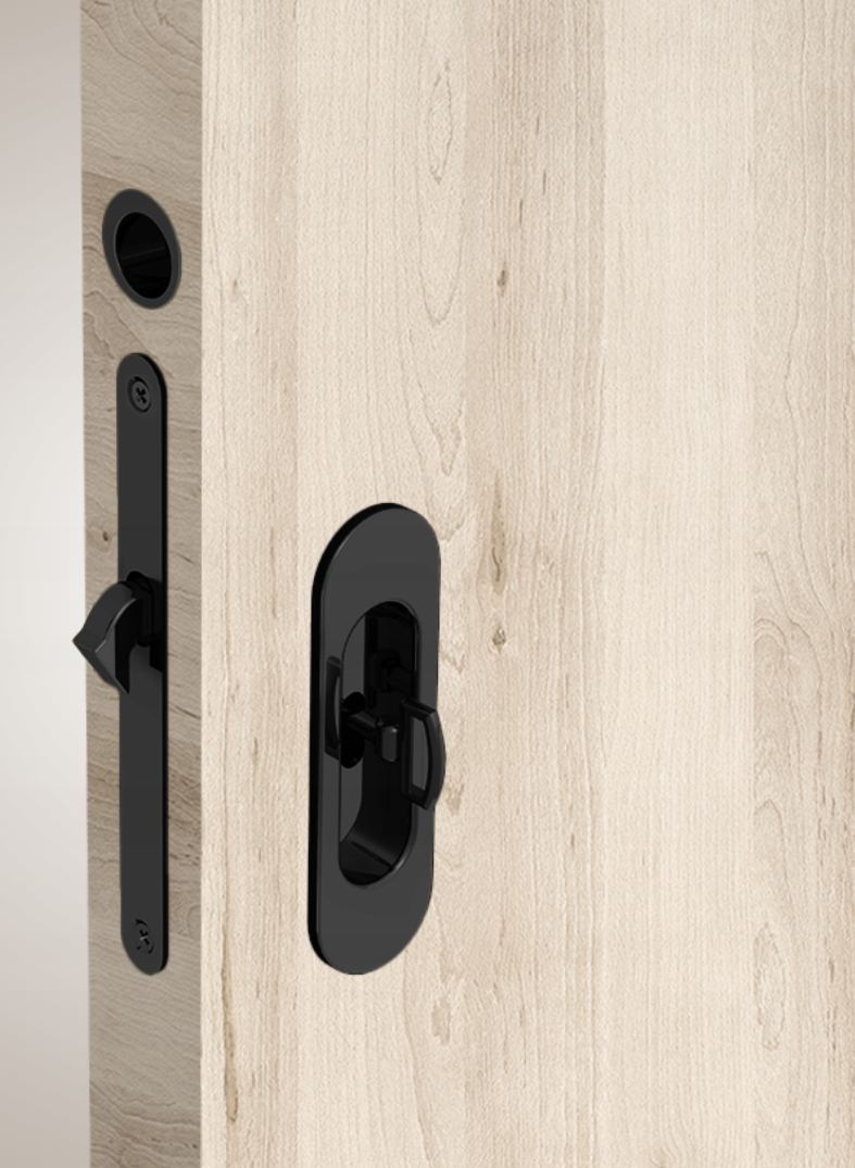 hákový zámek s klíčem, oválný úchyt, černý mat pro posuvné dveře