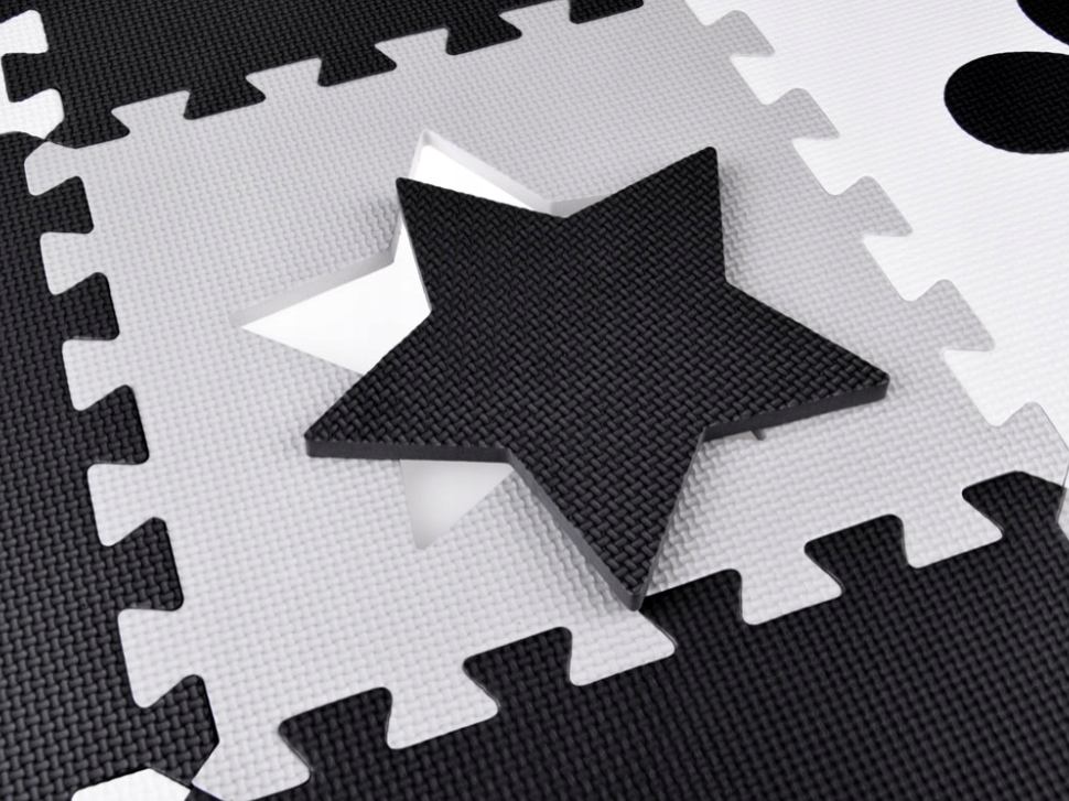 PUZZLE PIANKOWE MATA EDUKACYJNA KONTRASTOWA KSZTAŁTY DYWANIK 120x120 Liczba elementów 16