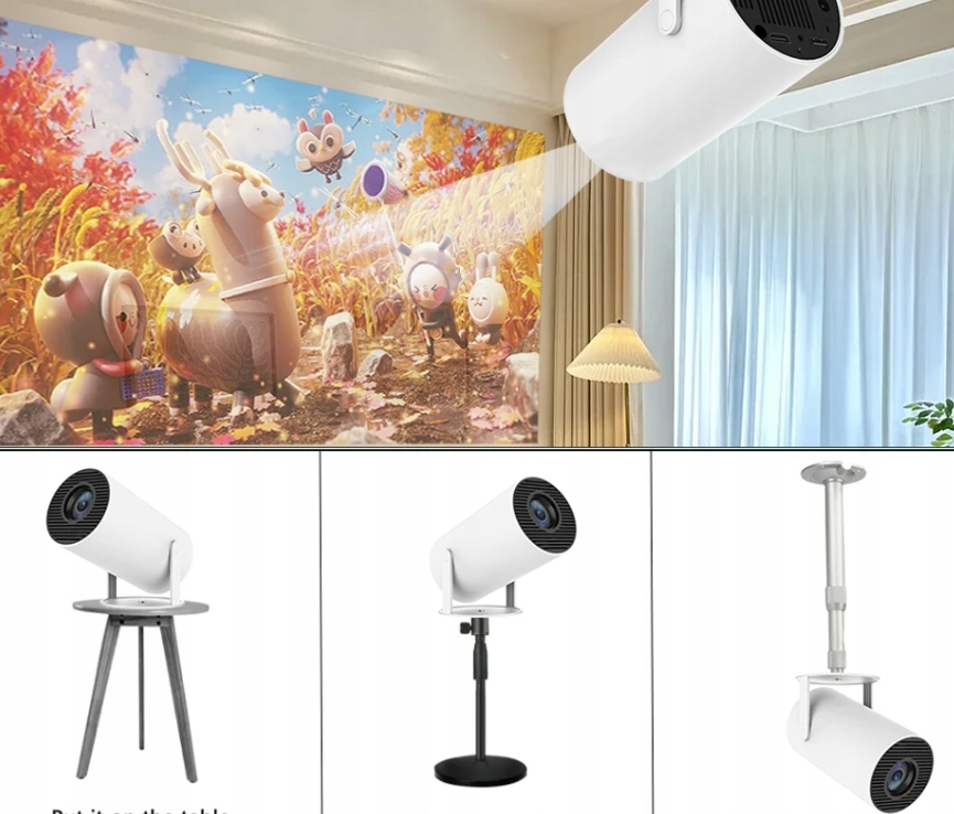 PROJEKTOR RZUTNIK 4K ANDROID TV 11 Wifi6 2.4G/5.8G BT5.0 40-130" Żywotność lampy w trybie normalnym 50000 h