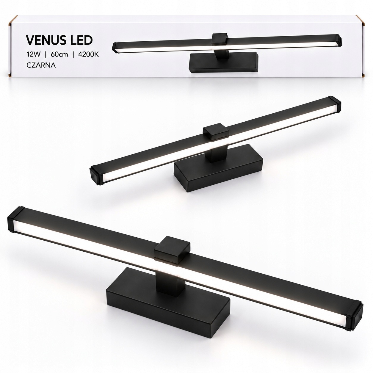 Led lampa Venus 12W 60 cm černá koupelnová nástěnná lampa do obývacího pokoje 4200K