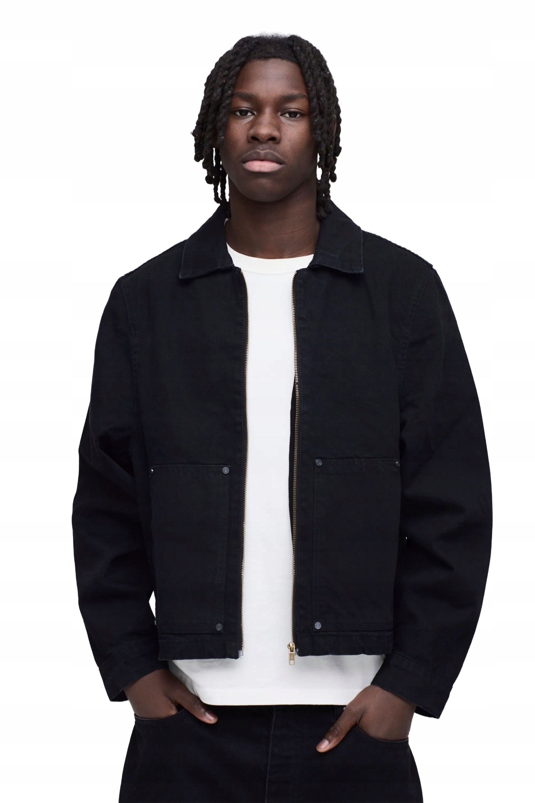 Boohooman Černá Pánská Džínová Bunda S Klasickým Zipem, Krátká Velikost XL Z3A