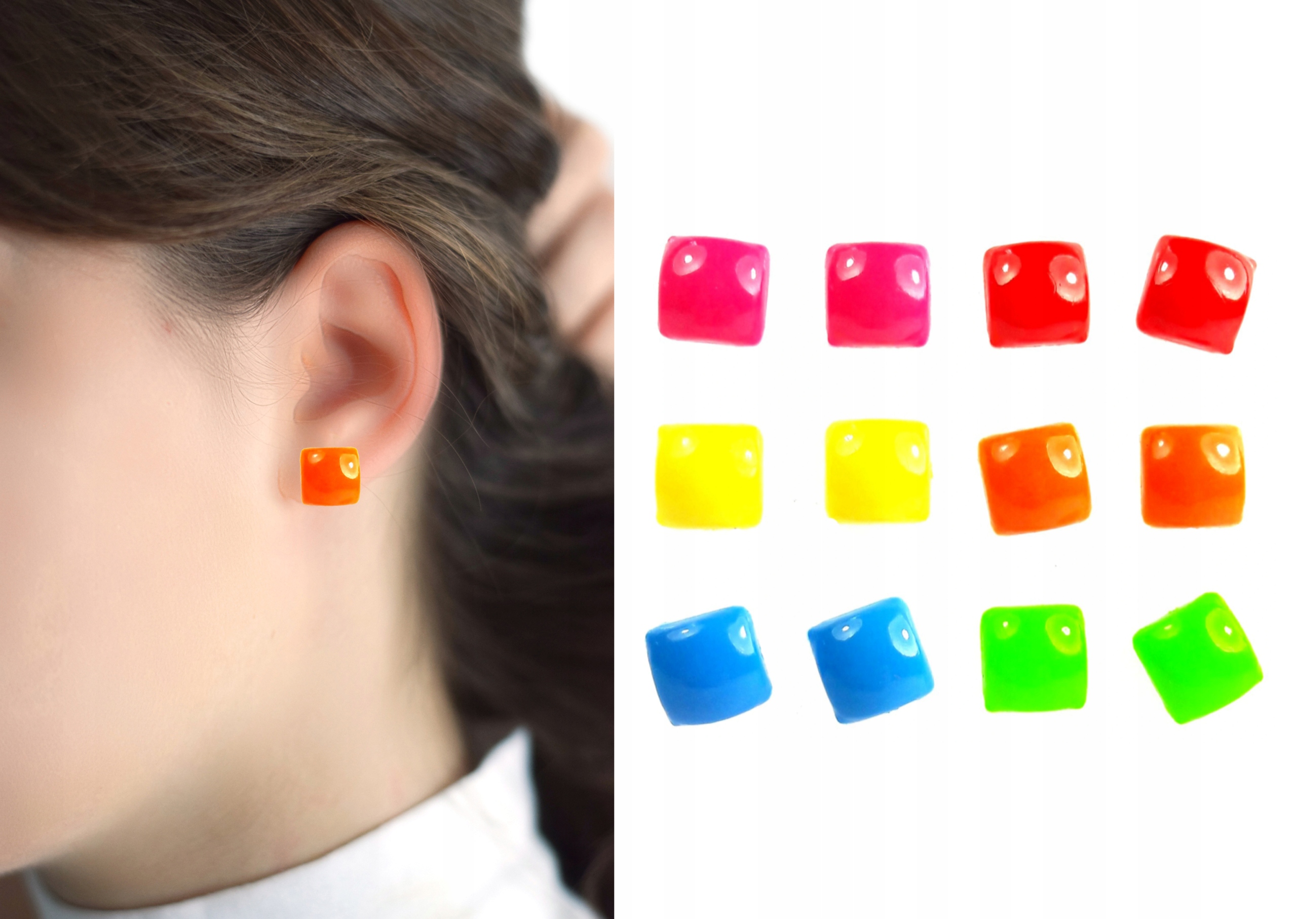 

Kolczyki neonowe kwadraty 10mm zestaw 6 par