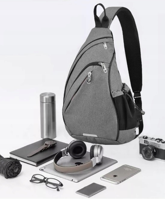 NERKA PLECAK TORBA NA JEDNO RAMIĘ CROSSBODY MIEJSKI MĘSKI SZARY Wzór dominujący bez wzoru
