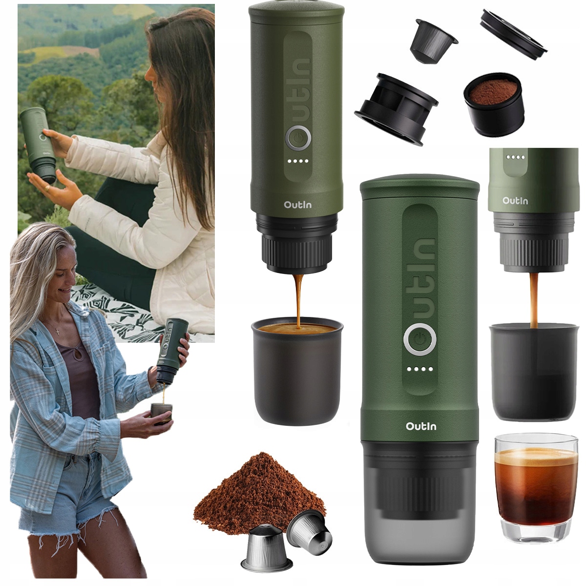 Ciśnieniowy ekspres do kawy mielonej kapsułek 20 bar Outin Nano Przenośny