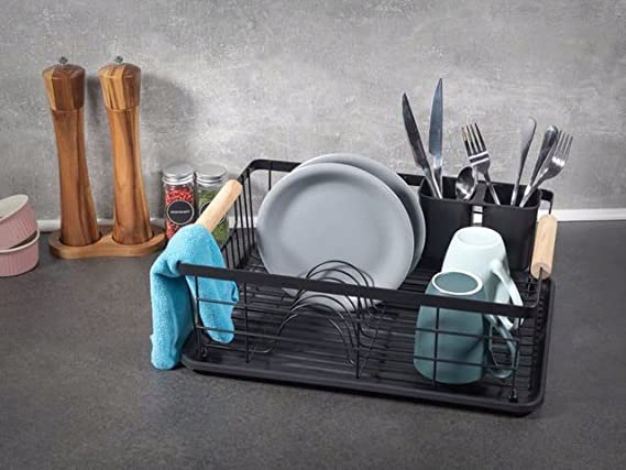 SUSZARKA DO NACZYŃ CZARNA STOJĄCA OCIEKACZ DUŻA Szerokość produktu 32 cm