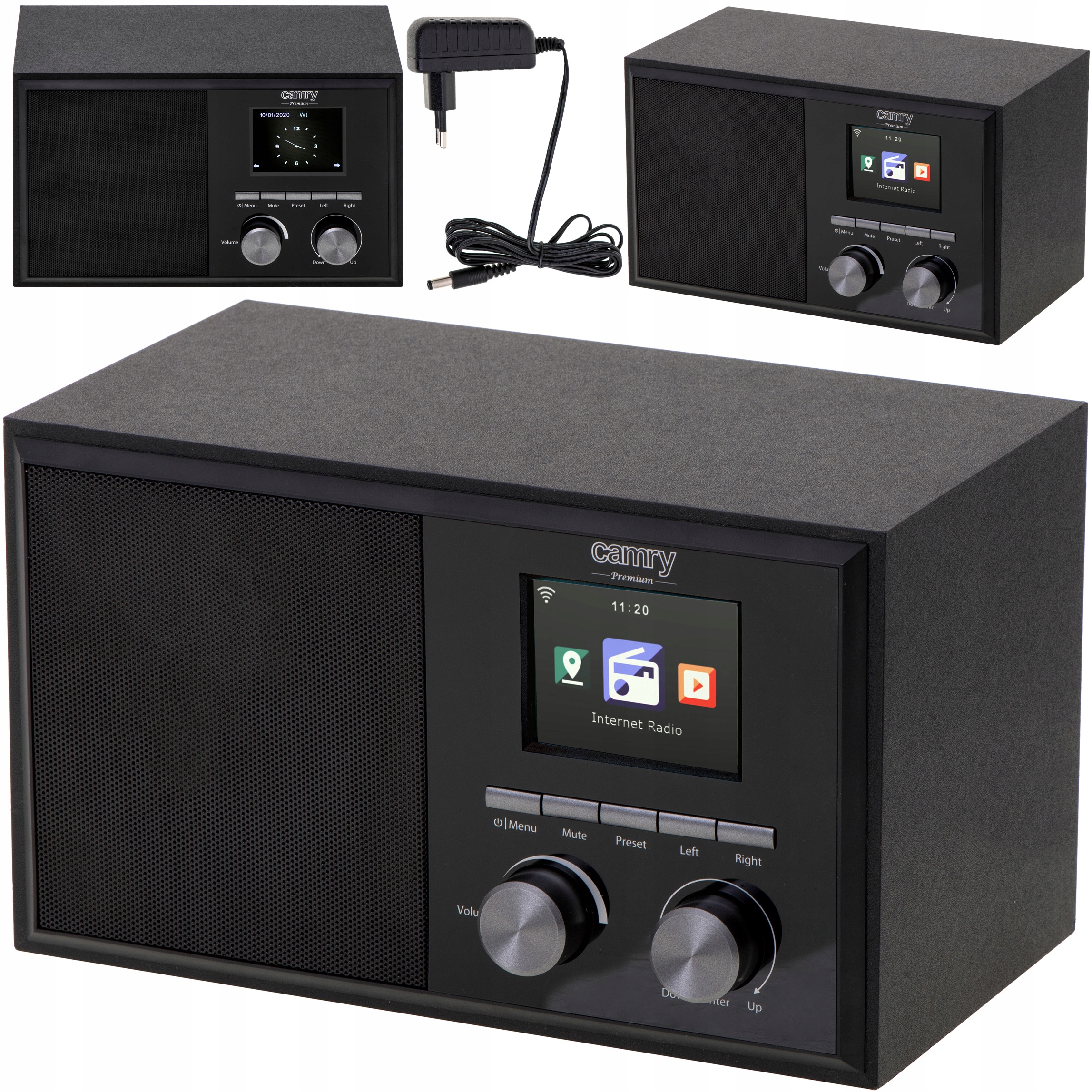 RADIO KUCHENNE INTERNETOWE WIEŻA DREWNO LCD AUX WiFi PROGNOZA POGODY ALARM