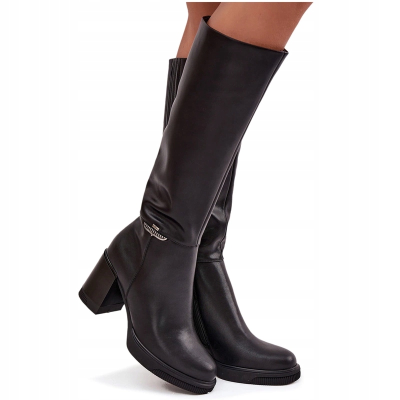 Kozačky Mušketýrky Kůže Sloupek Zateplené Vinceza 66826 Černé 39