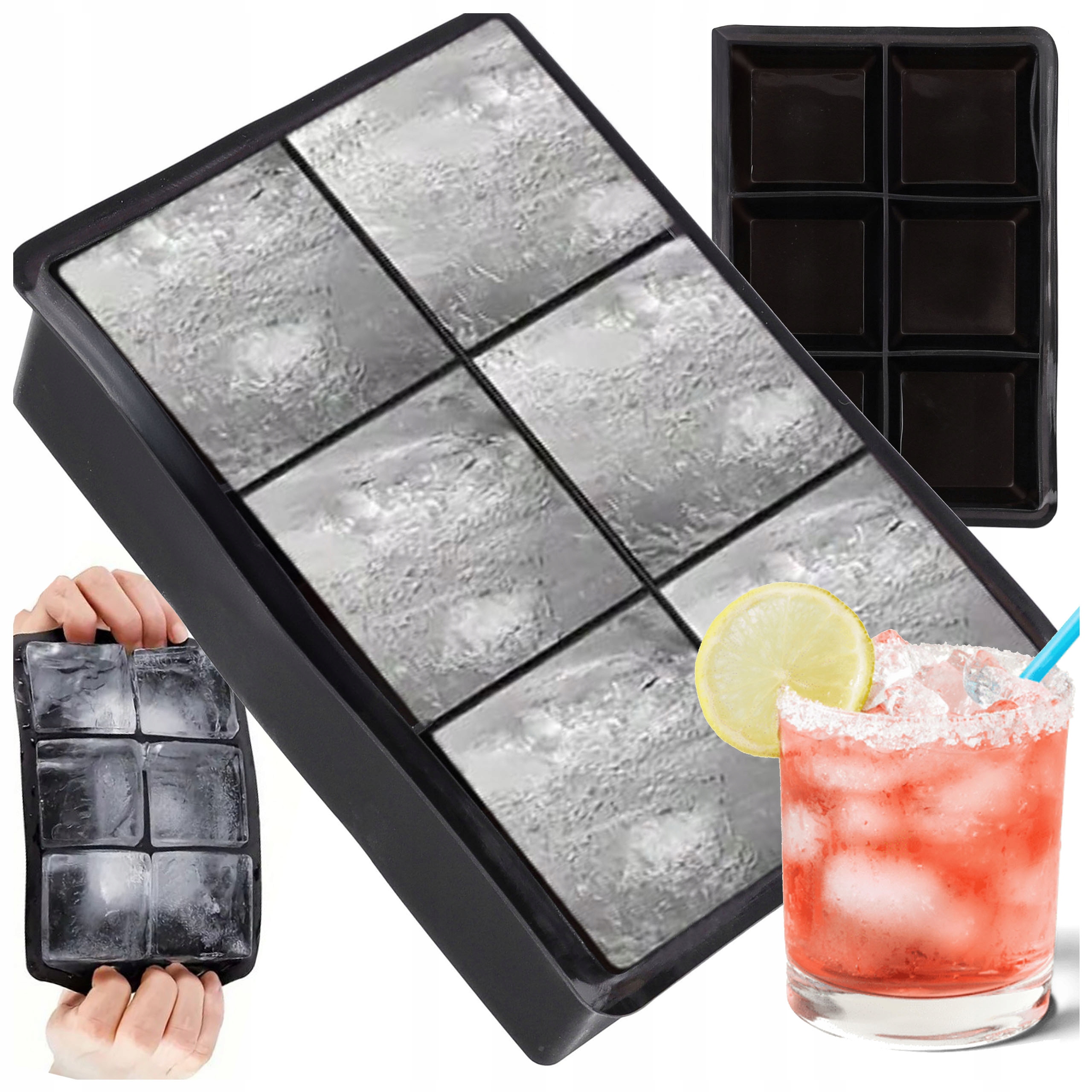 FORMA DO LODU FOREMKI 6szt KOSTEK SILIKONOWE FOREMKA DUŻE XXL CHŁODZENIA Kolor czarny