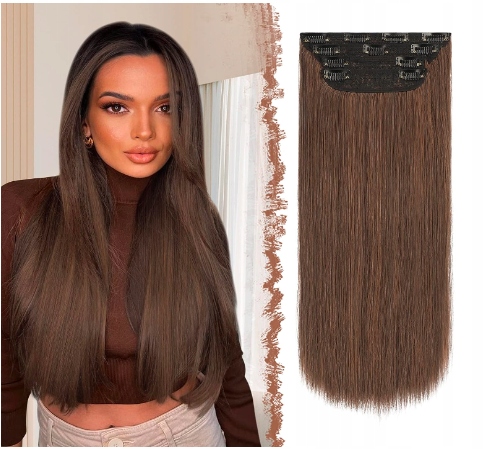 Příčesek Umělé vlasy kaštanově hnědá 55 cm 4 ks