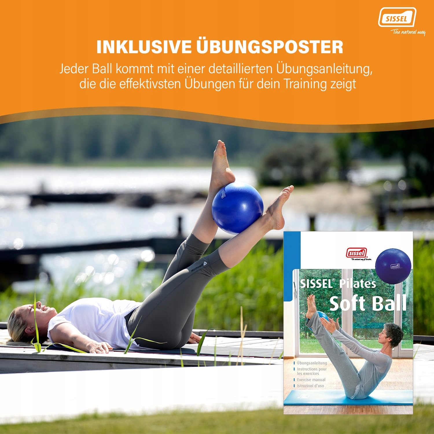 SISSEL Pilates Piłka Soft Niebieska 22 cm Bez PVC i Lateksu Do Ćwiczeń — miniatura 6