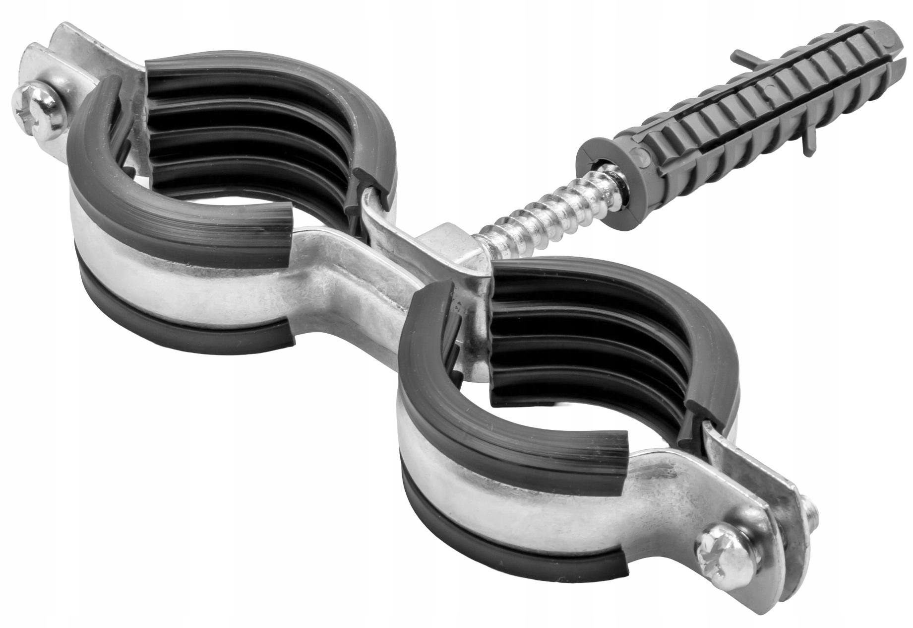 OBEJMA METALOWA PODWÓJNA STALOWA UCHWYT Z GUMĄ DO RUR 1" 32-37mm