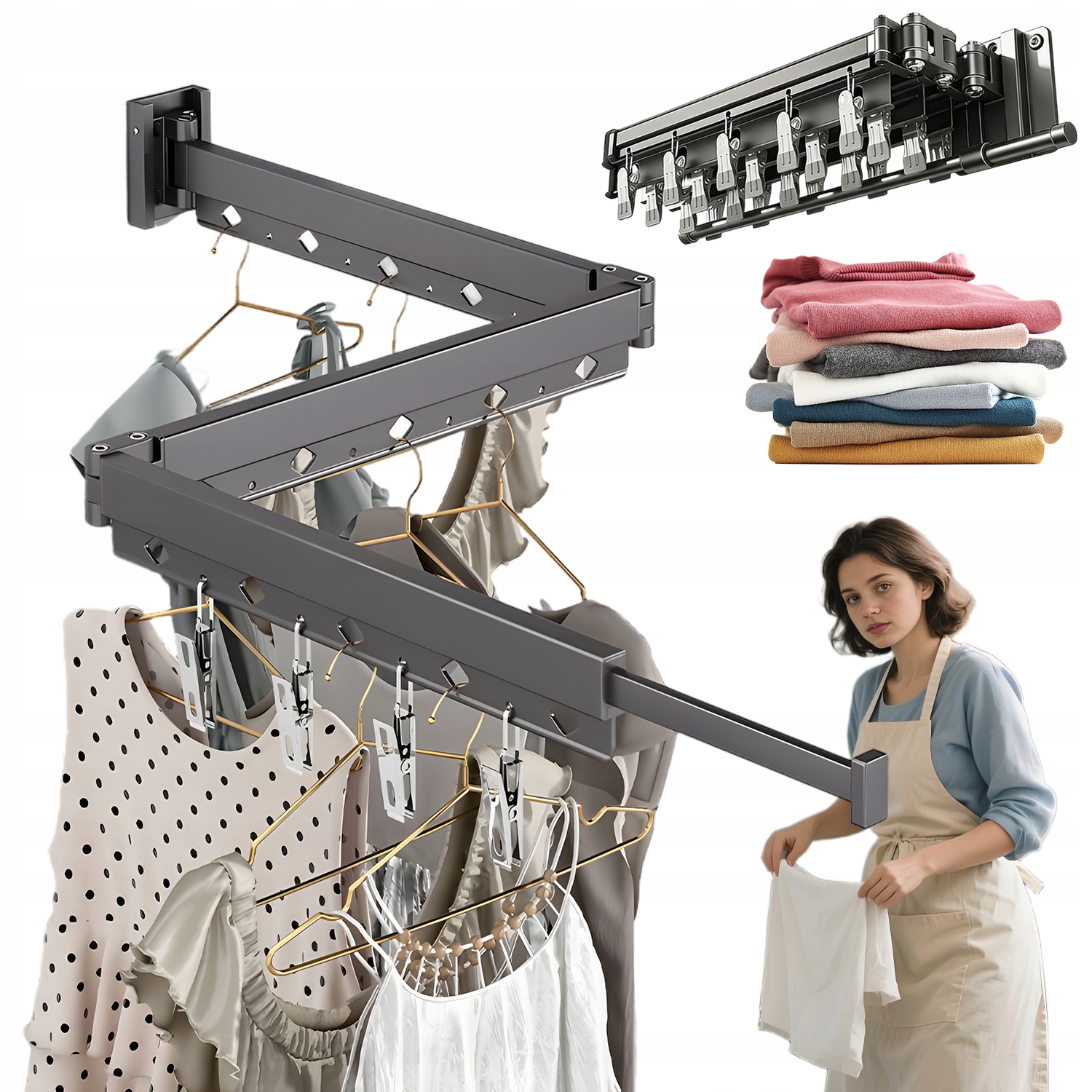 Levně Výsuvný Skládací Kompaktní Věšák Na Oblečení S 20 Klipy, 130 CM