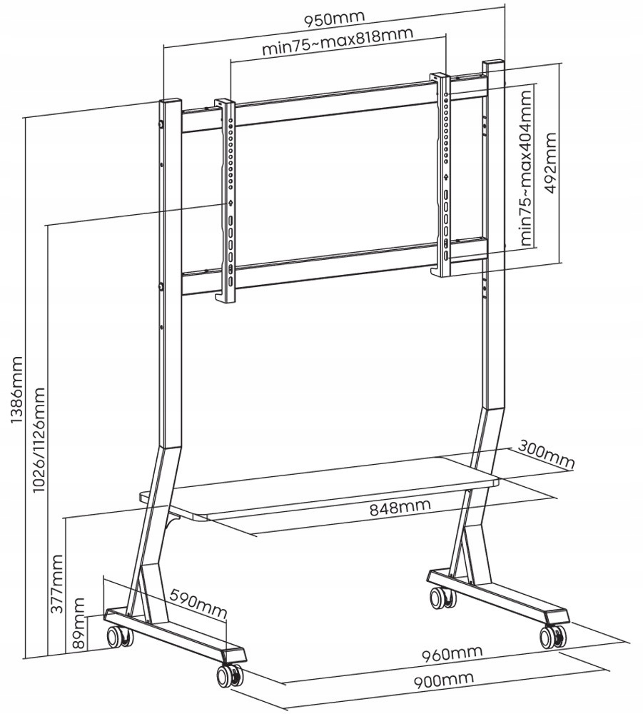 Stojak mobilny Techly 45''-90'', 60kg, półka AV Model ICA-TR325