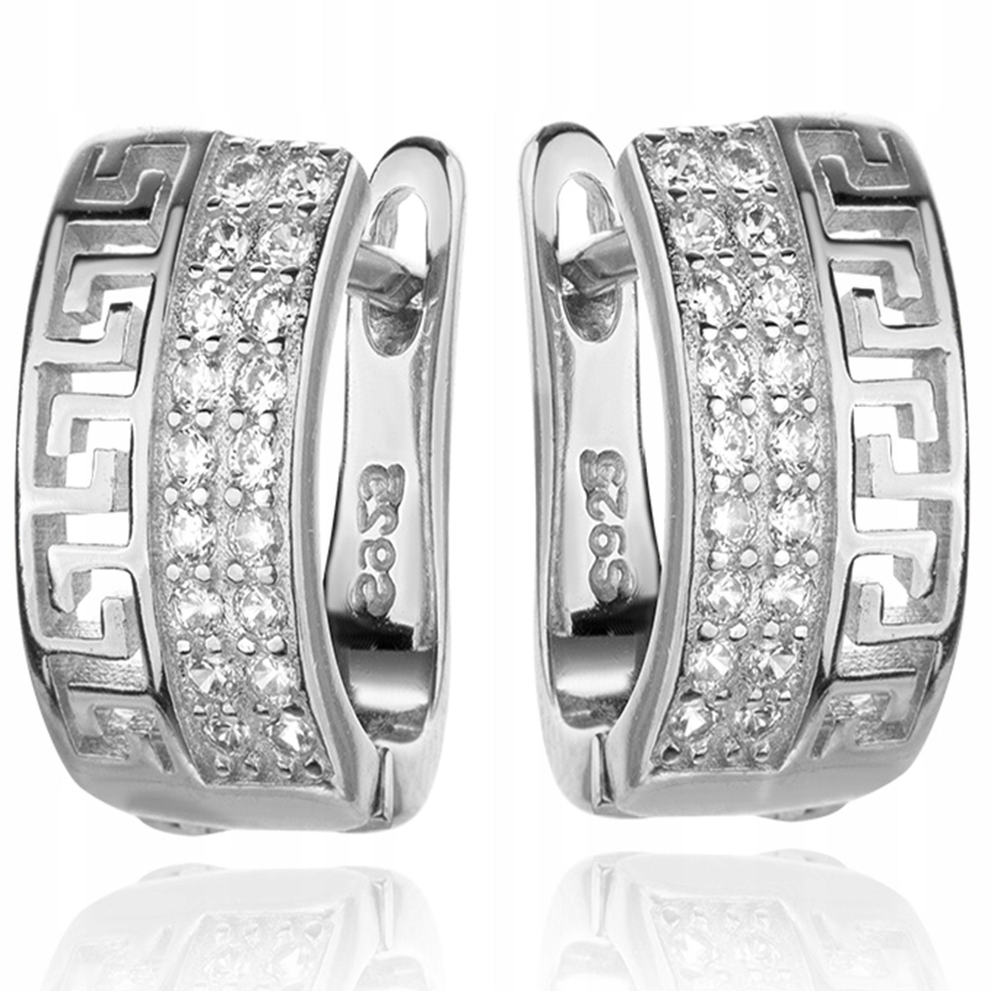 

Srebrne Podkówki Wzór Grecki Kolczyki Z Cyrkoniami