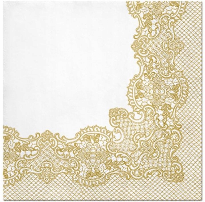 SERWETKI PAPIEROWE BIAŁE ZŁOTY WZÓR KORONKA 33X33CM 20 SZTUK