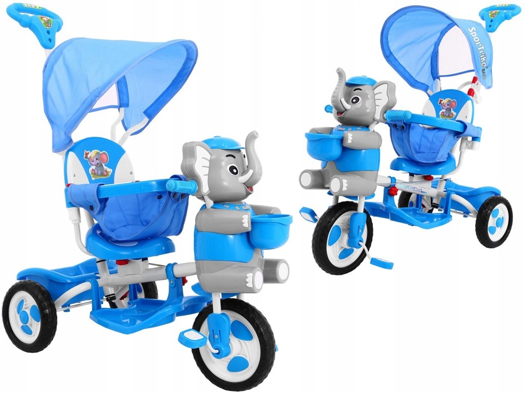 Rowerek Trójkołowy dla dzieci 2w1 piankowe koła Daszek pchacz wózek Słonik