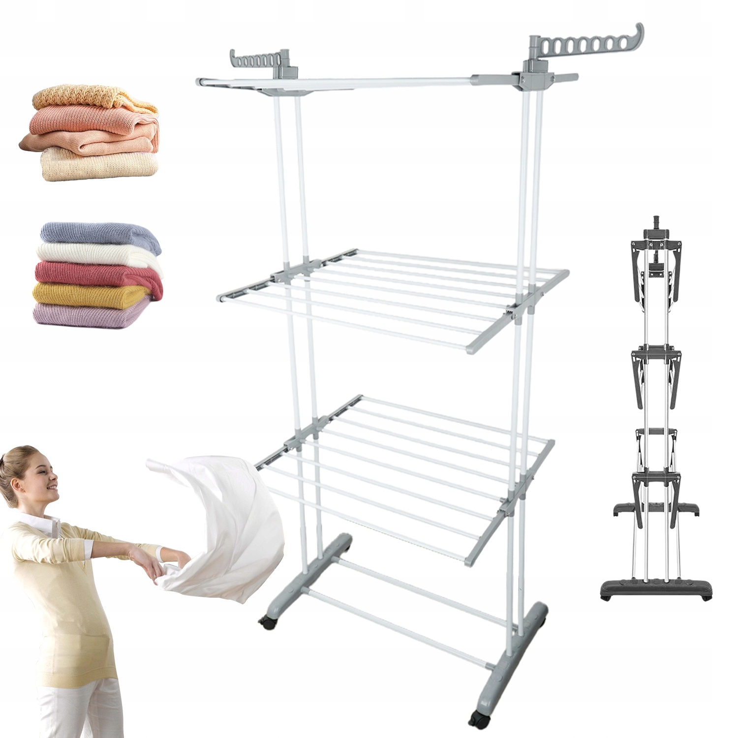 Levně Tříúrovňová Sušák Na Prádlo Se 6 Skládacími Bočnicemi