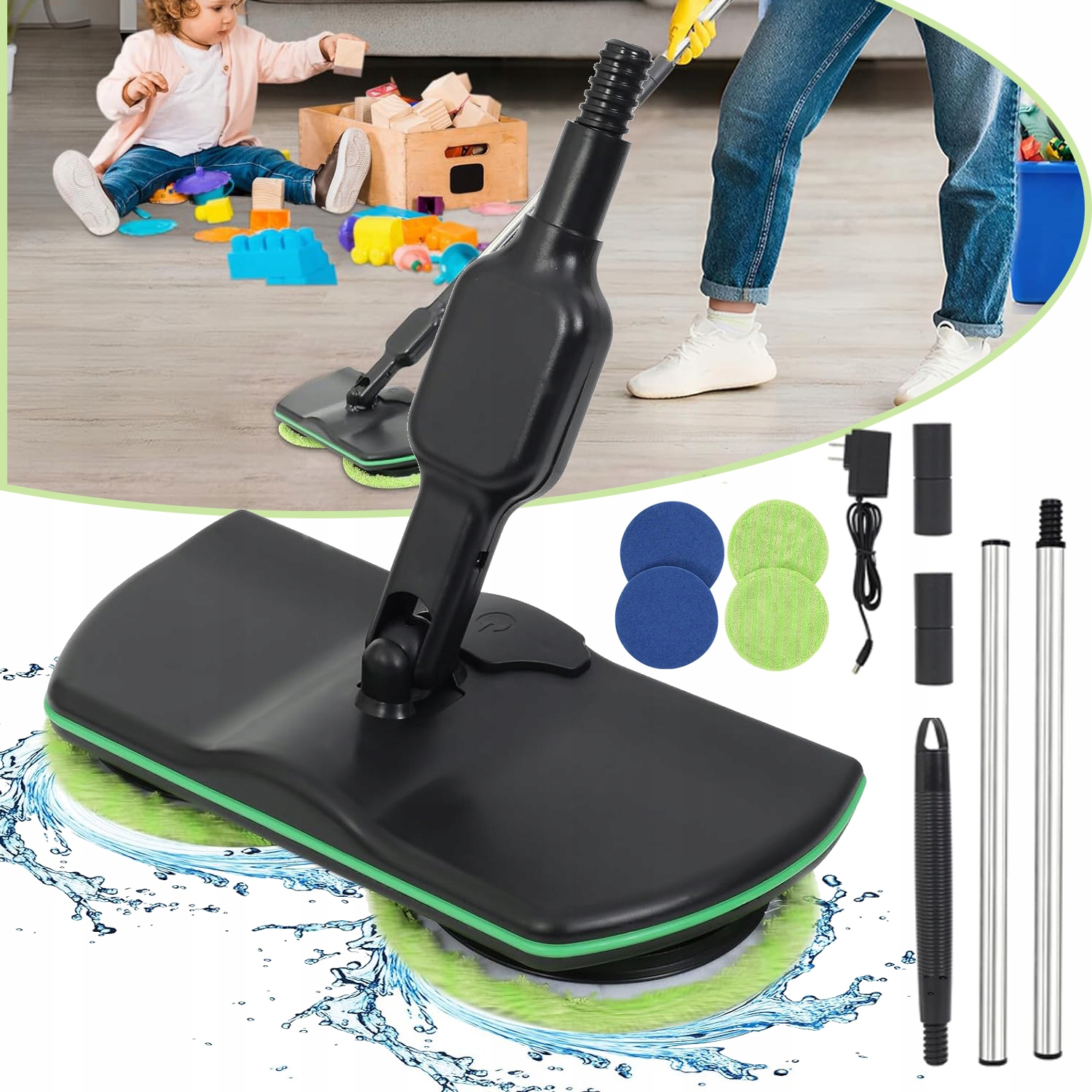 Bezprzewodowy Mop Elektryczny, Elektryczna Szczotka Podłogowa, Obrót O 180