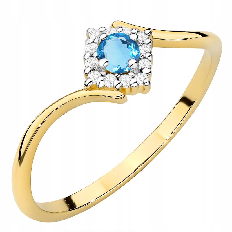 Zlatý Prstýnek Zásnubní pr. 585 s Topazem 0.15 ct a Brilianty 14k