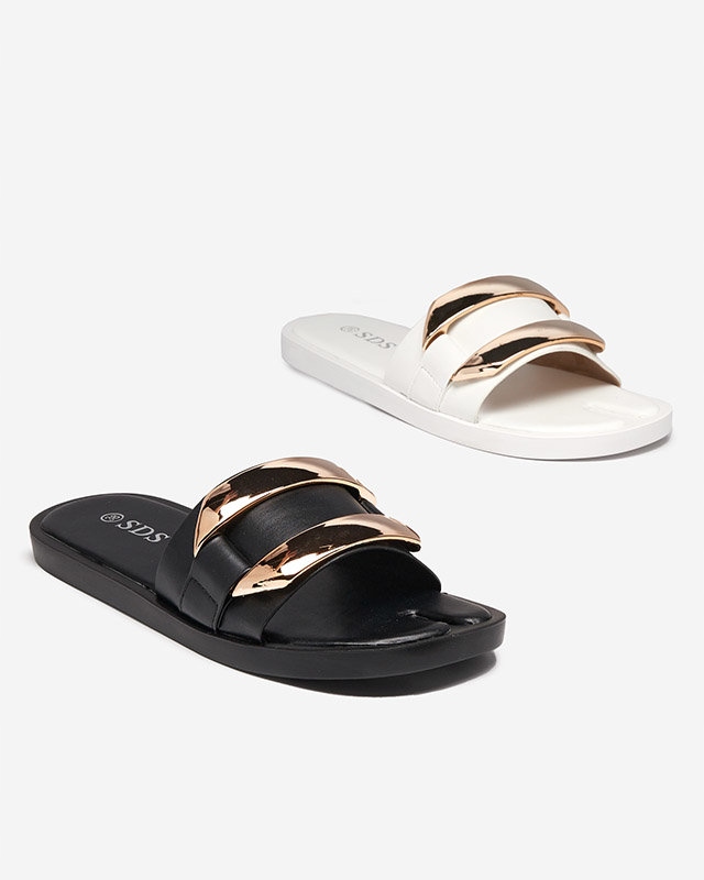 BIAŁE DAMSKIE KLAPKI ZE ZŁOTĄ OZDOBĄ KEDINO 36 Wzór dominujący bez wzoru