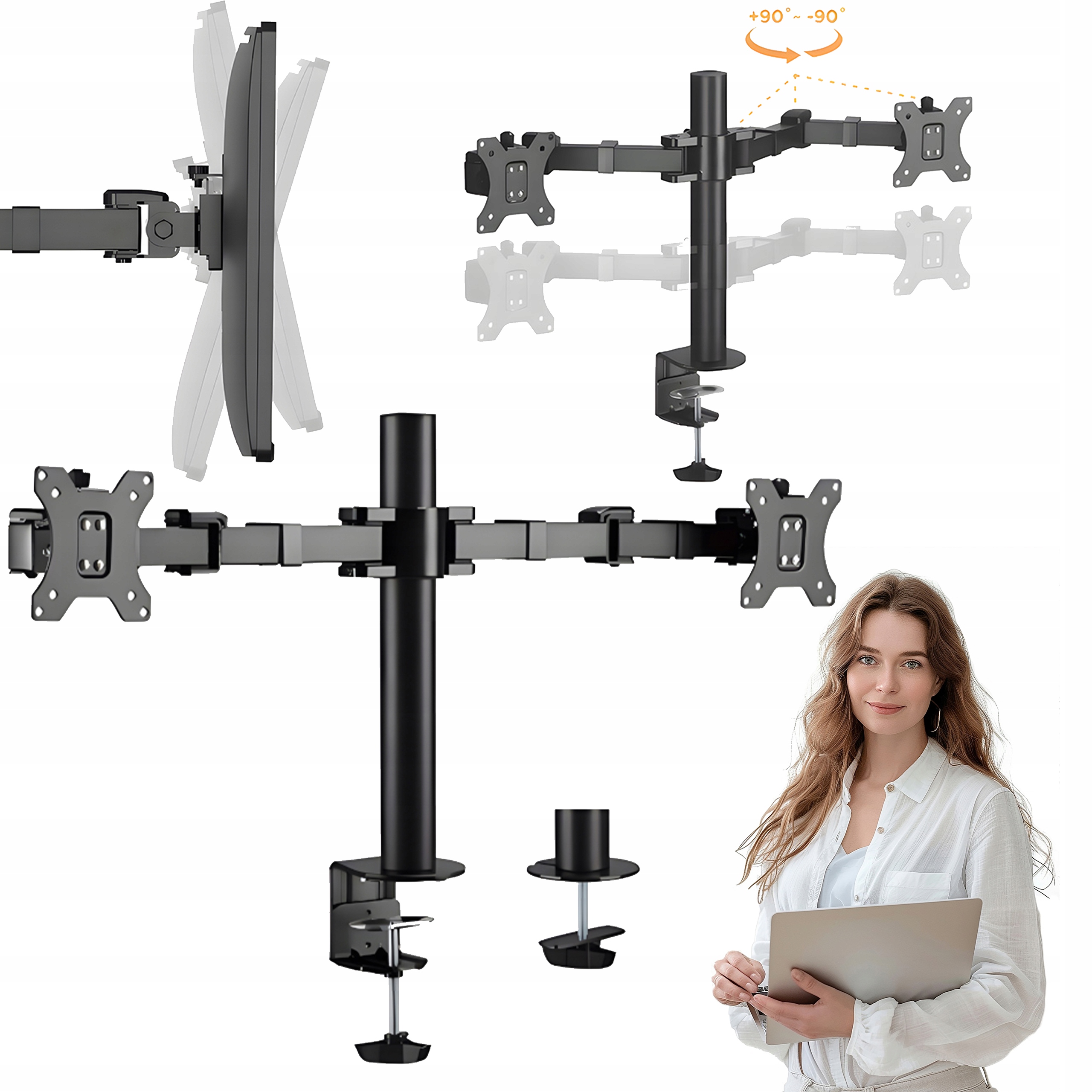 Uchwyt Na Dwa Monitory Standard Vesa 17"-32" Stojak Biurkowy Do 12 Kg