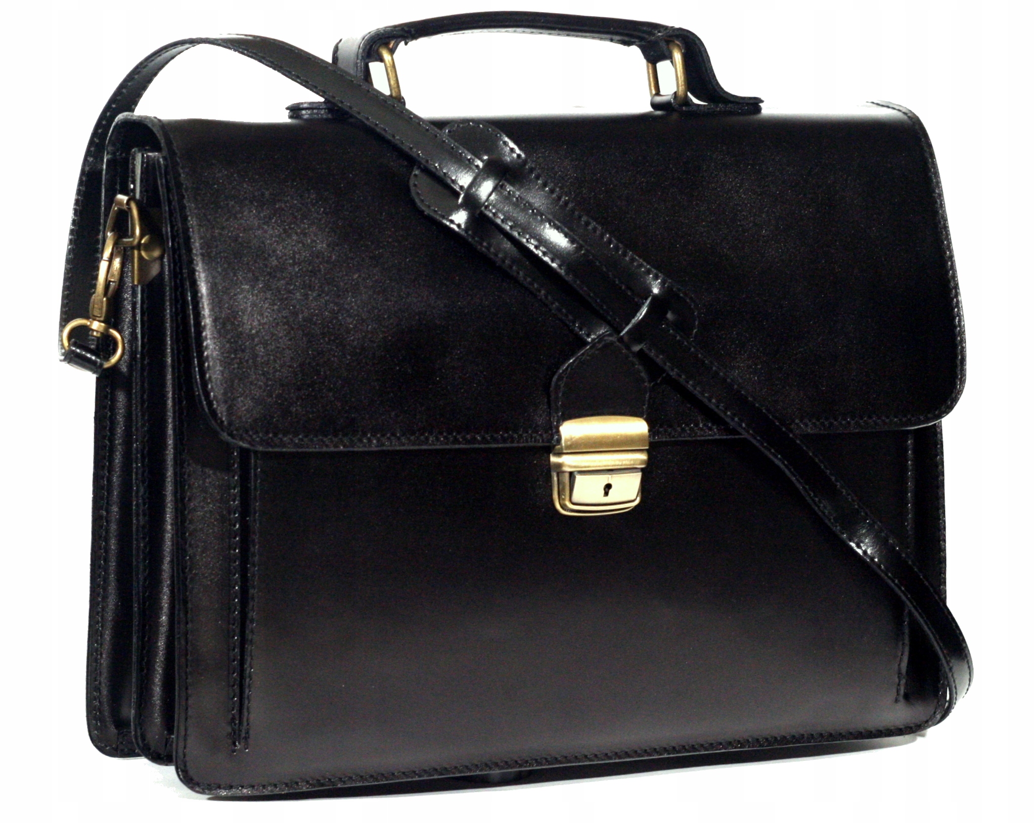 Pánská kožená aktovka černá přes rameno italská 3 komory malá aktovka A4