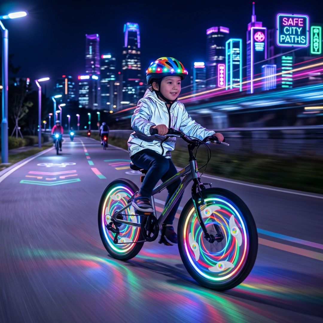 LAMPKA ROWEROWA LED NAKŁADKA NA KOŁO ROWEROWE ŚWIECĄCA W NOCY DO ROWERU 1X Zawartość zestawu lampka