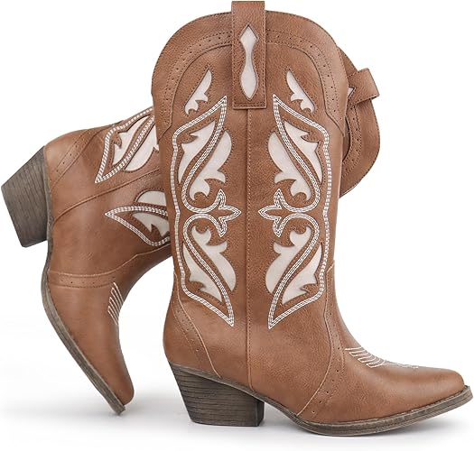 Hawkwell dámské kozačky western kovbojské výšivka nazouvací kotník podpatek 37