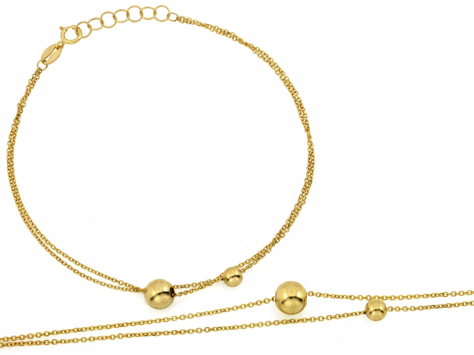 Zlatý náramek 585 dvojité Řetízky s kuličkami r18 Kuličky 1.44 g