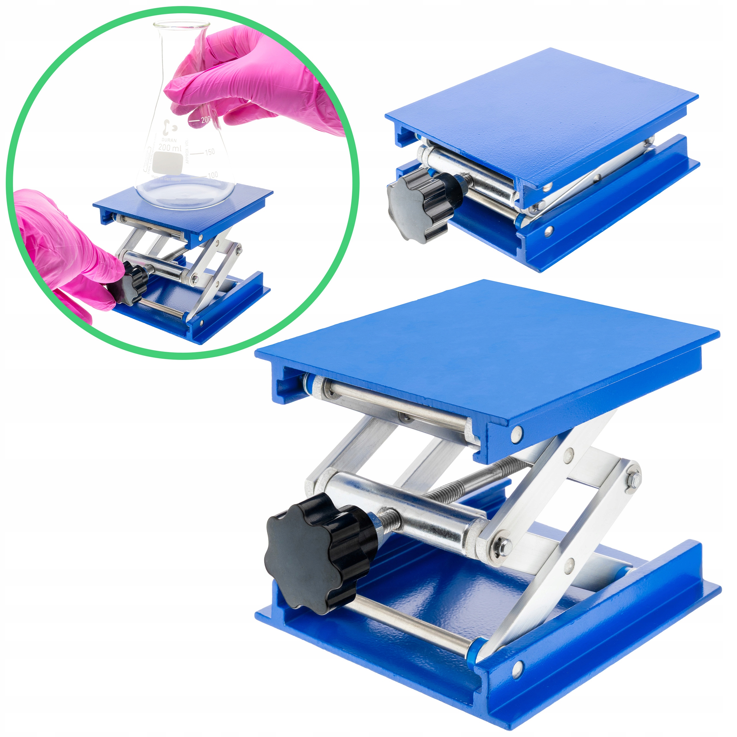 Podnośnik laboratoryjny z aluminium 100 x 100 mm wys. podnoszenia 140 mm