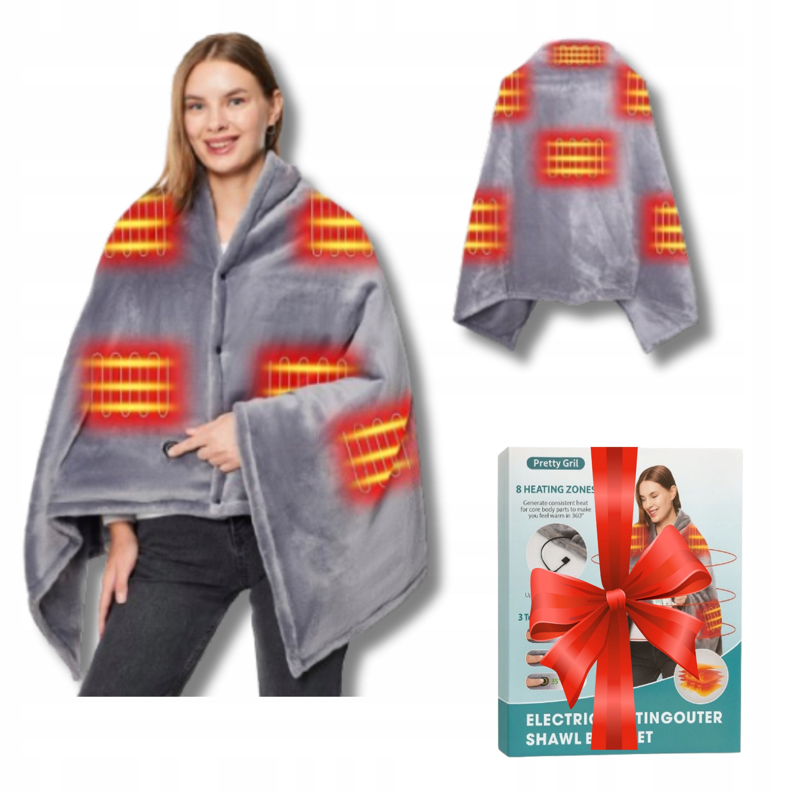 Koc Elektryczny Ponczo Z Usb i 3 Poziomy Grzania Z Zamkiem