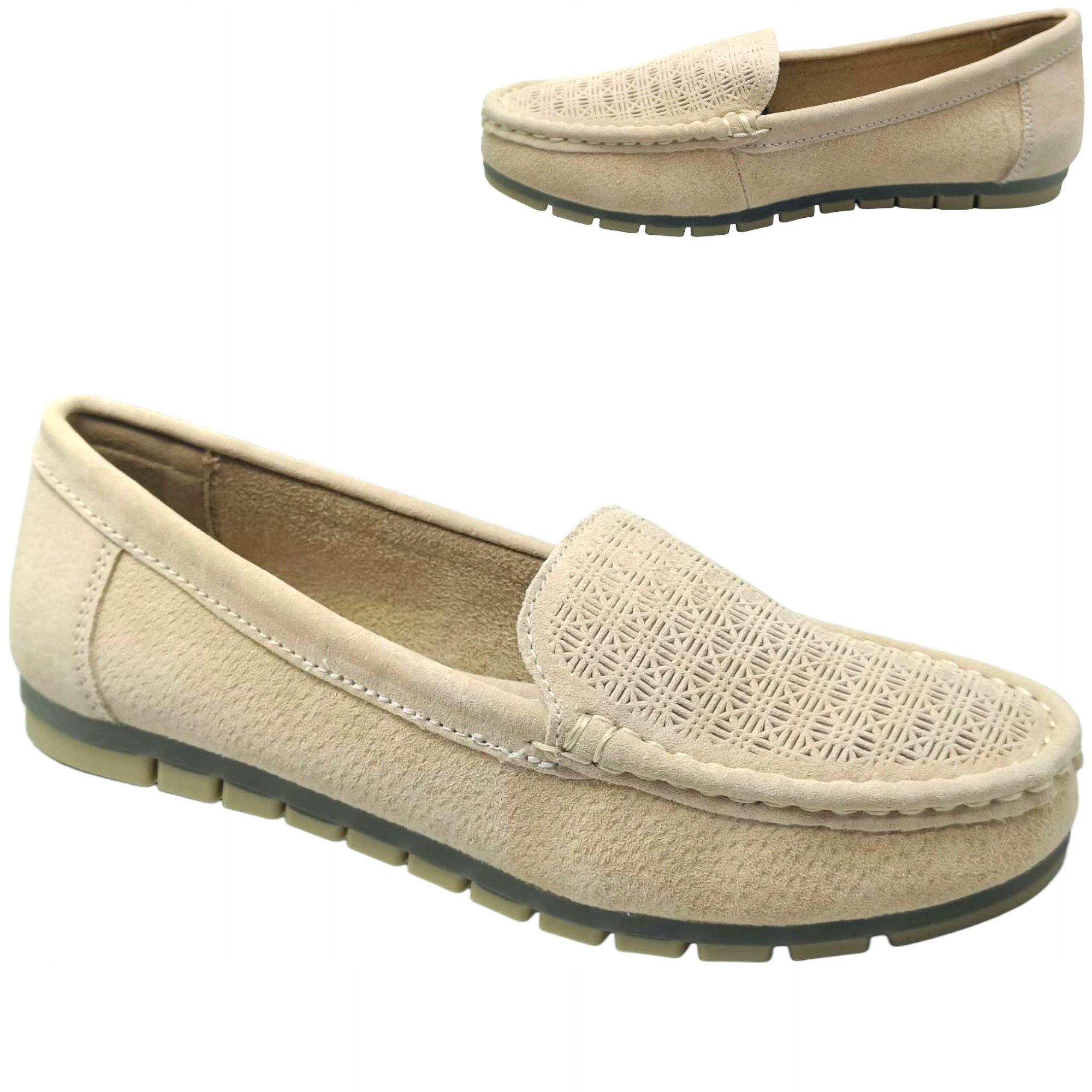 Dámské kožené polobotky Semišové S.Barski LR755 Mokasíny Béžové Zasouvací 38