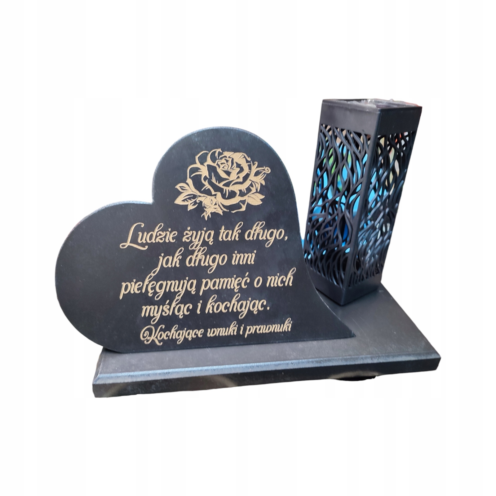 Serce na grób lampka solarna grawer statuetka Długość 2417 cm