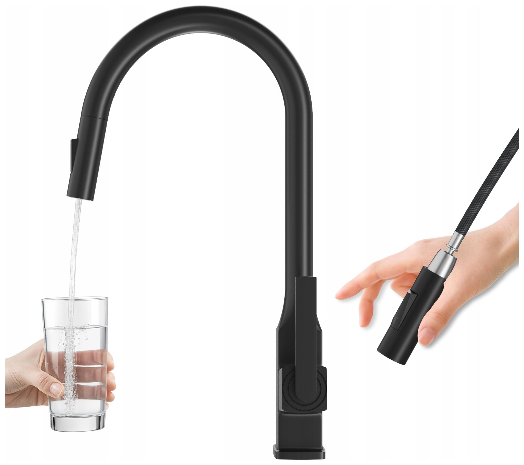 Kuchynská Batéria S Výsuvným Výtokom, Dvojfunkčné Slúchadlá, Čierna Matná Paso