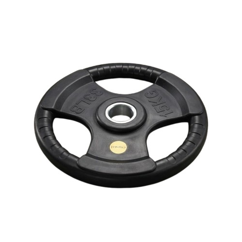 Olympijský litinový pogumovaný talíř 15 kg, závaží s držadly 51 mm Hms