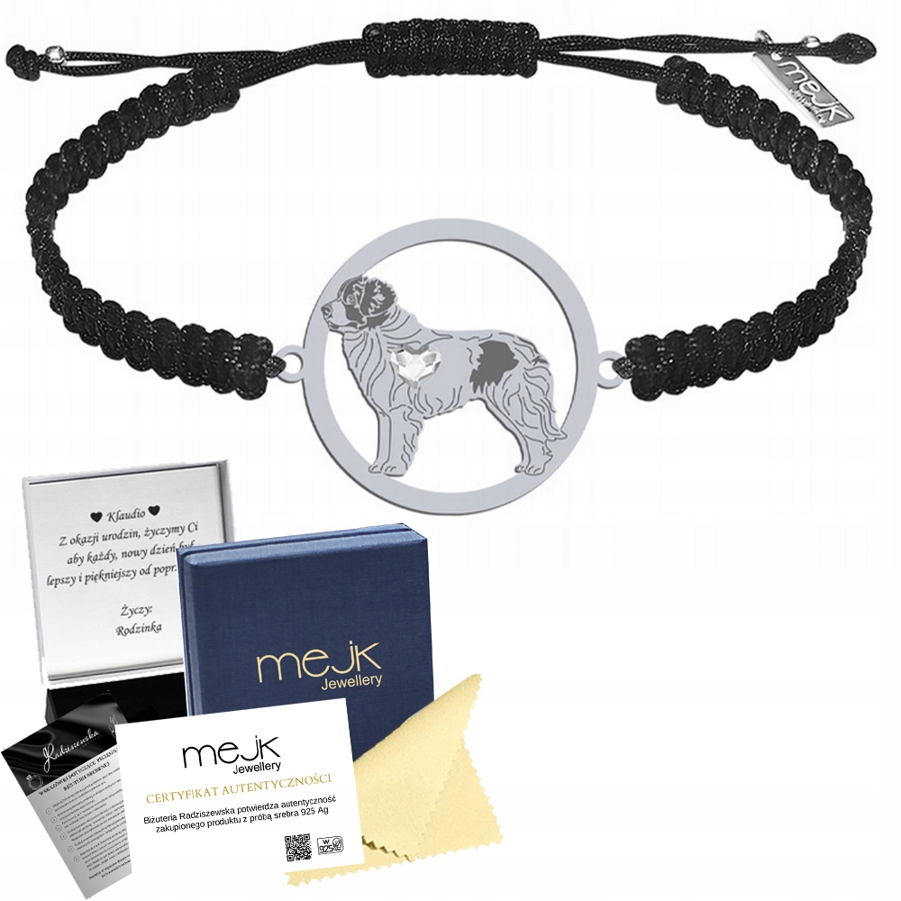 Stříbrný náramek s landseerem 925 Makramé Dárek Šperky Gravírování Bonus