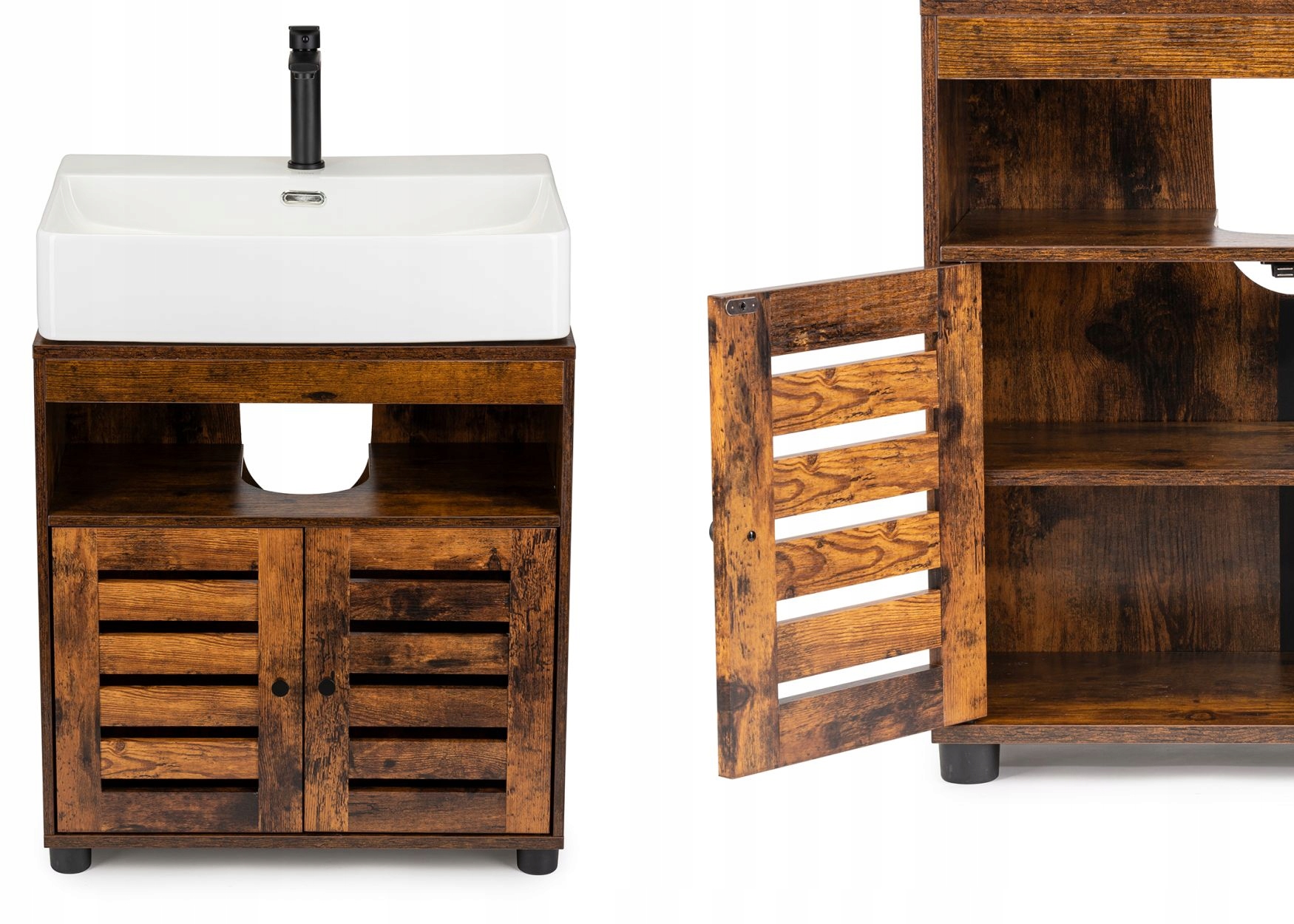 Skříňka koupelnový regál pod umyvadlo rustikální hnědá Loft 60 cm