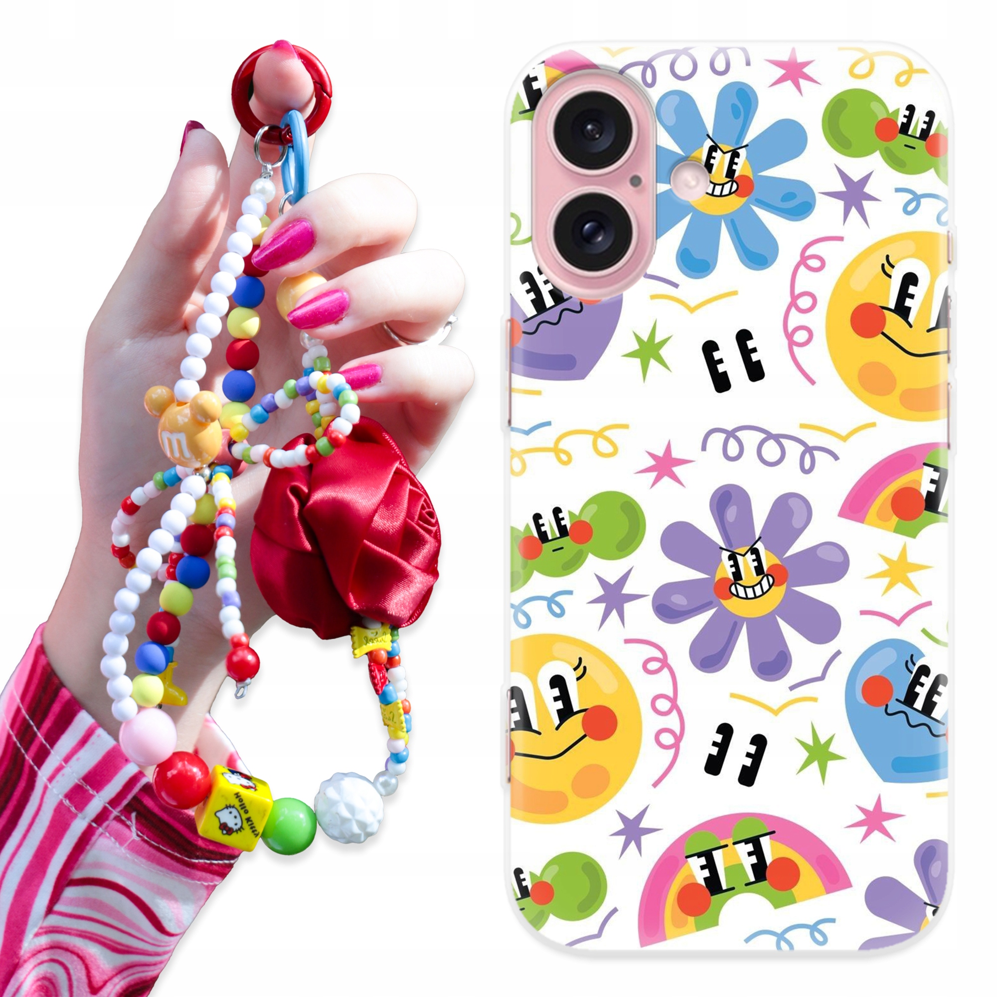 Pouzdro na iPhone 16 Pouzdro Přívěsek Na Klíče Kryt růže Pastelové květiny