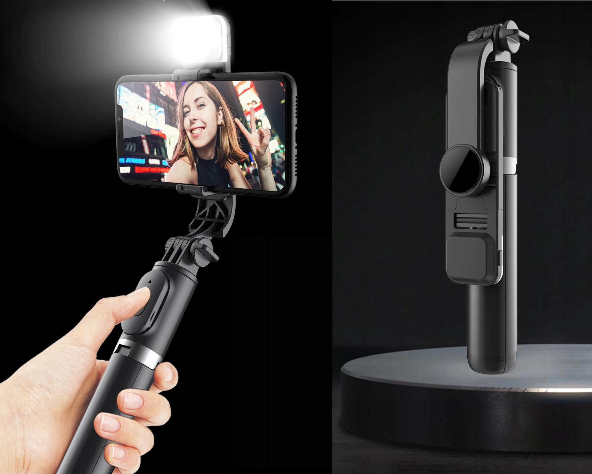 Kij do Selfie Stick Statyw Tripod Pilot Bluetooth Uchywt 104cm z Lampą Led Długość maksymalna 105 cm