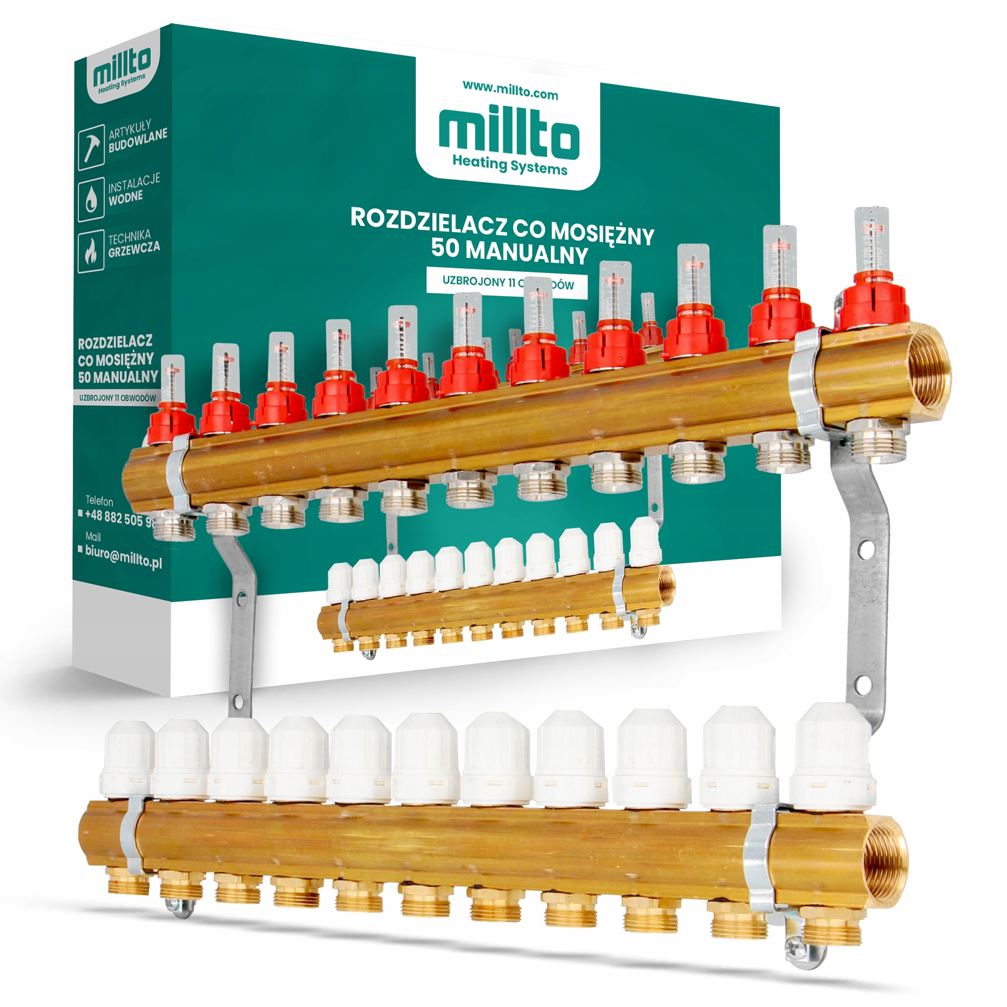 11-sekční C.o. kolektor pro podlahové krytiny, mosaz