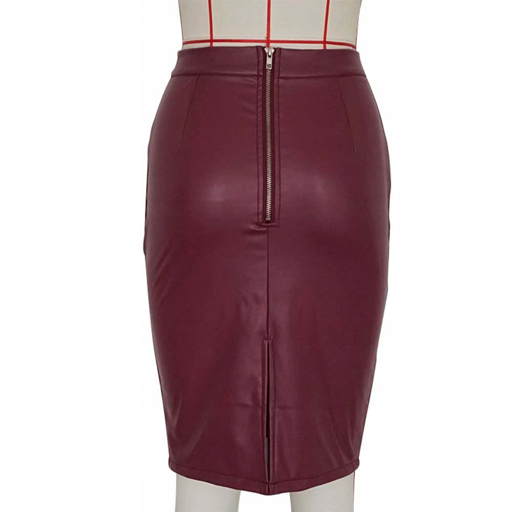 SKÓRZANA OŁÓWKOWA MIDI SPÓDNICA Z SUWAKIEM Marka inna