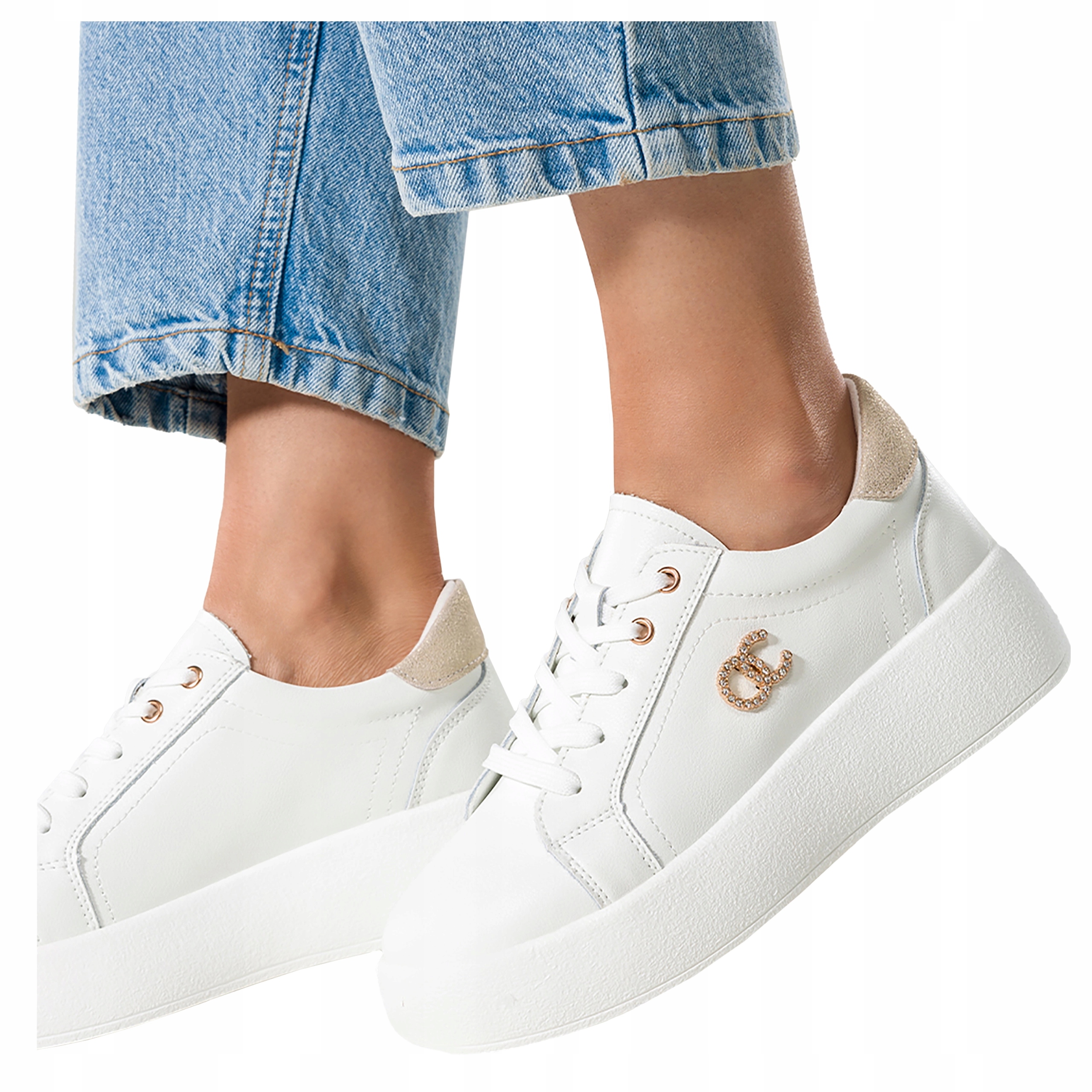 Sneakersy Dámské Kožené Bílé Creepersy NaPlatformie Pohodlné Lehké vel 36