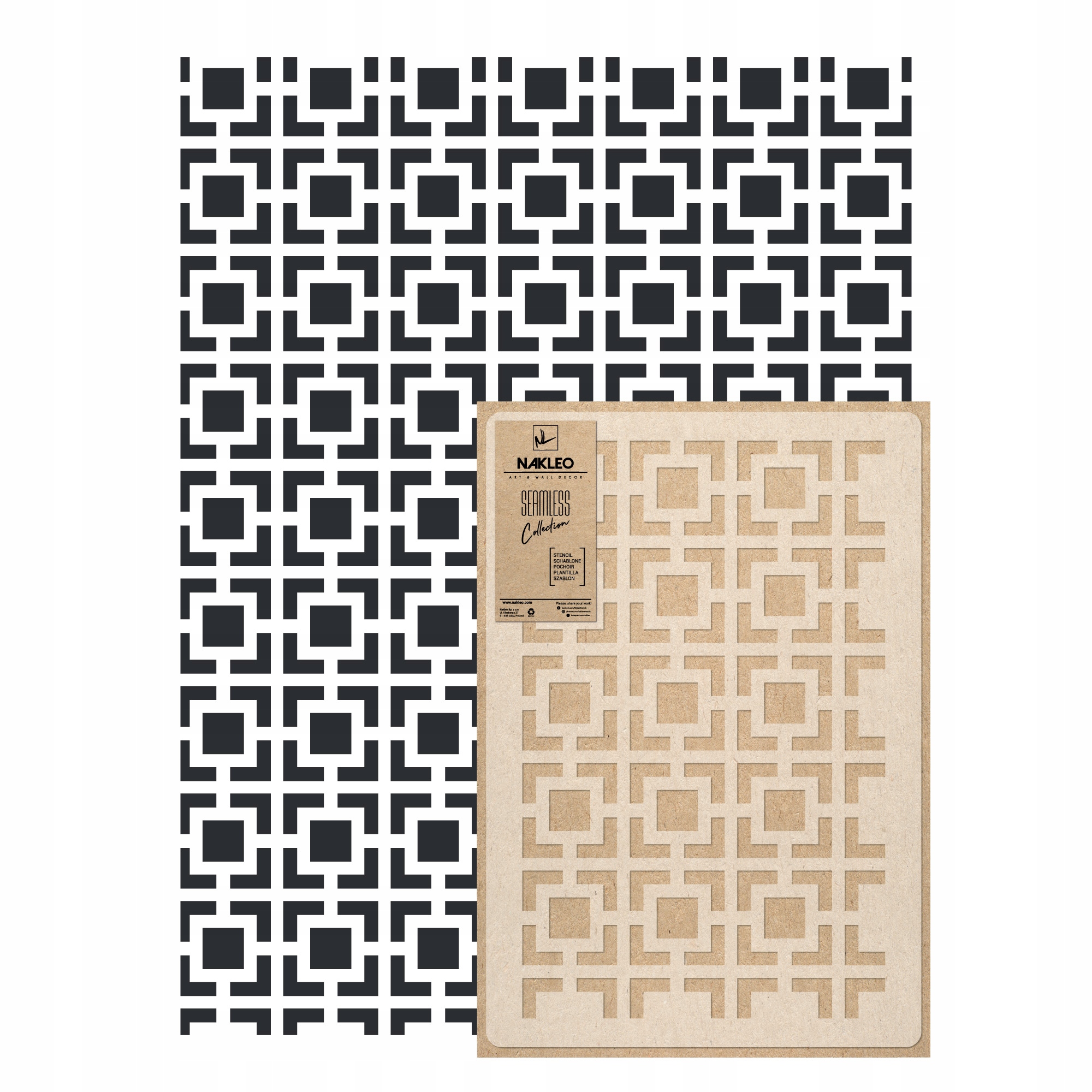 Opakovatelná malířská šablona Opakovaně Použitelný 59x95 cm Tapeta Vintage Čtverce