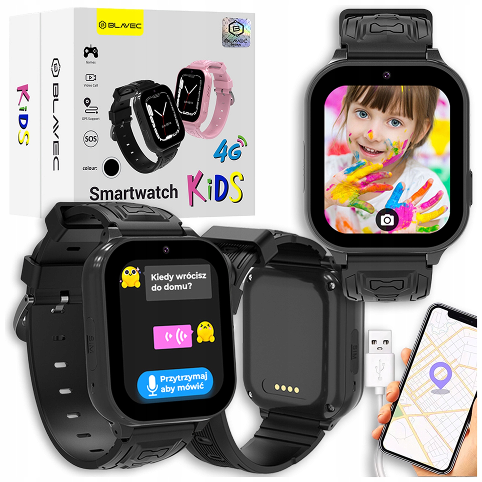 Smartwatch Kids dla dzieci Gps lokalizacja dzwonienie 4G Blavec K02 czarny