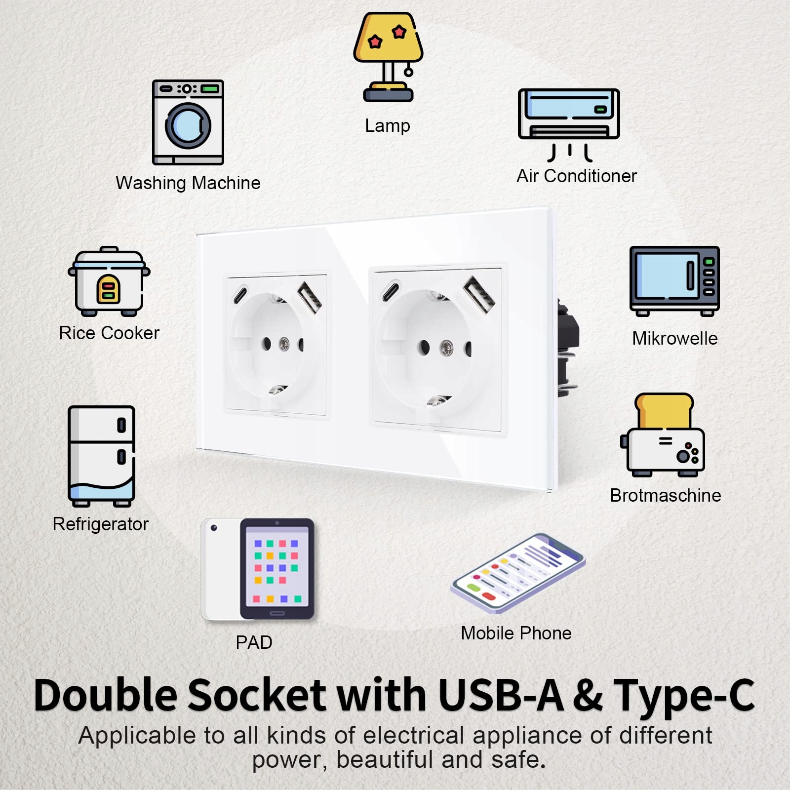 JIMEIDA Podwójne Gniazdka USB Białe 16A Gniazdo USB A Typ C 250V 157x86mm — miniatura 6