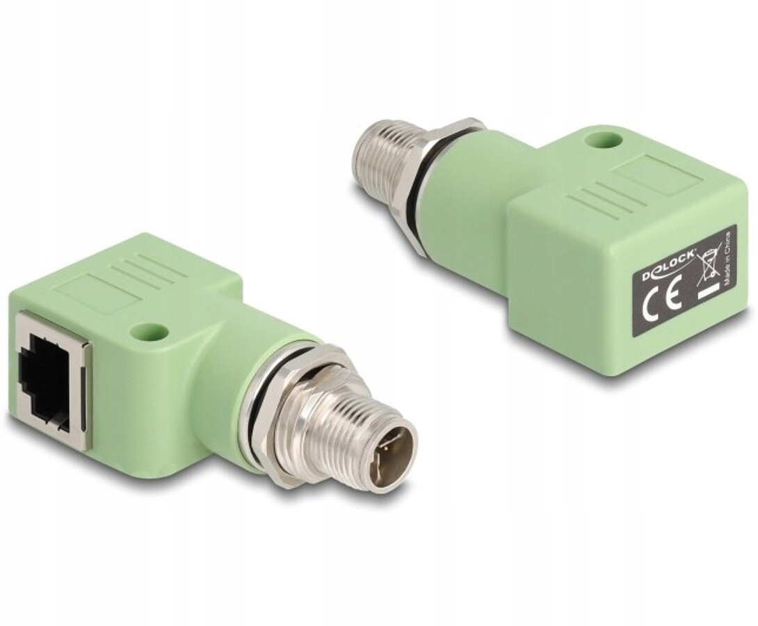 Adapter sieciowy M12 8pin X-coded męski RJ-45 żeński zielony Delock 60683