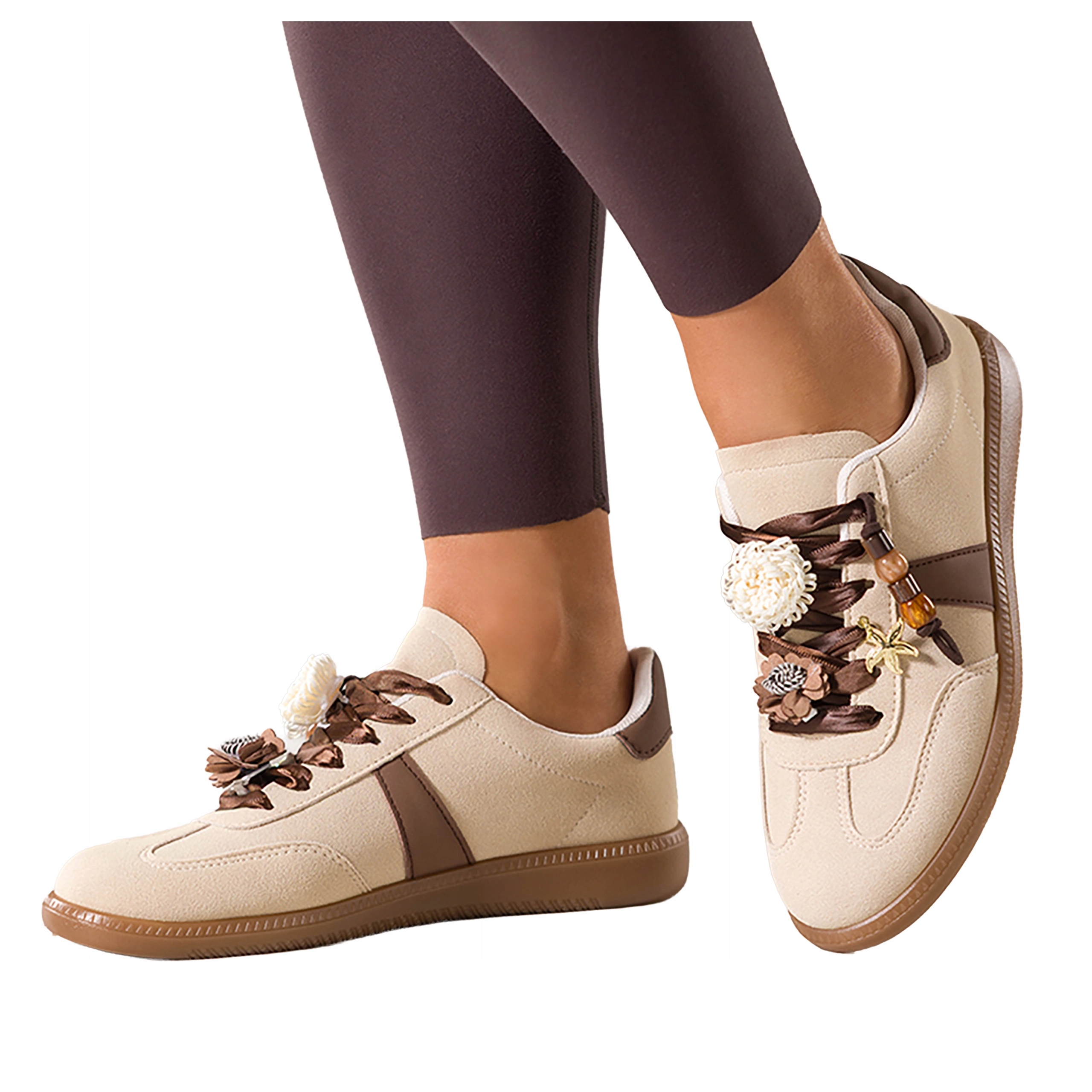 Béžové Sportovní Tenisky pro ženy se šněrovacími korálky, pohodlné, velikost 41