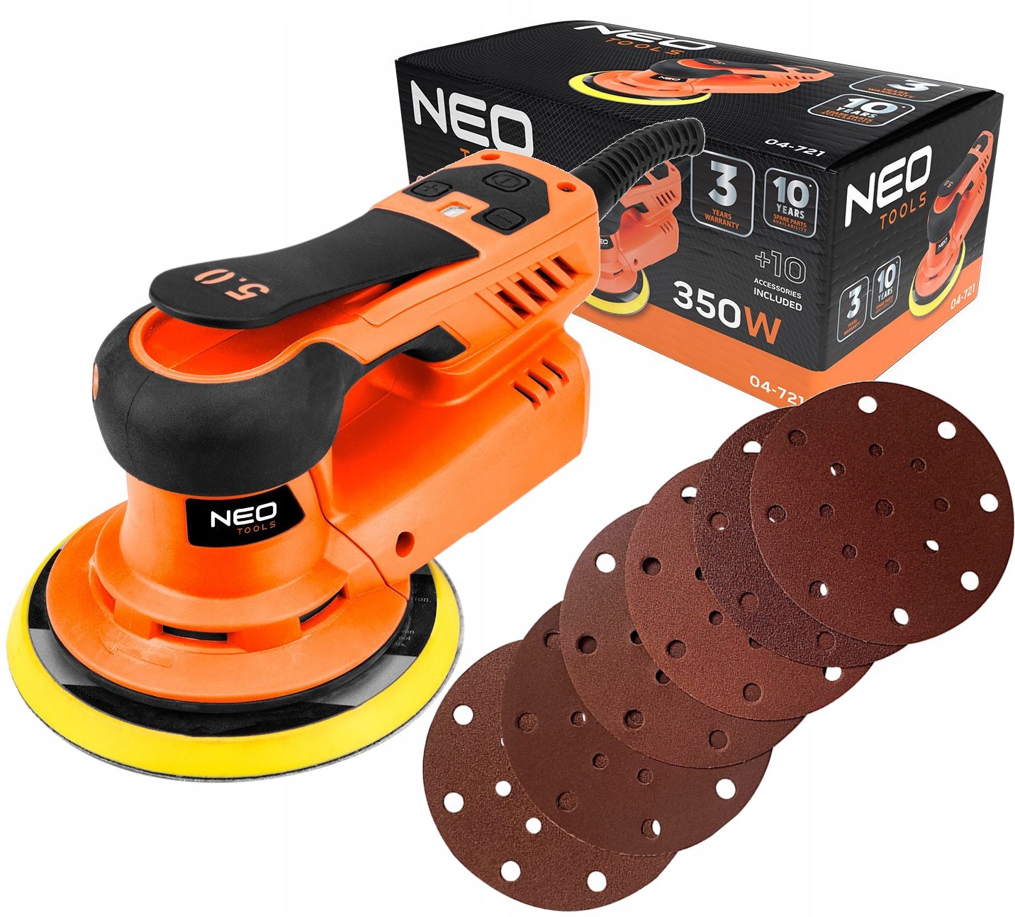 Excentrická bruska 350W bezkartáčová 150mm 5mm Neo
