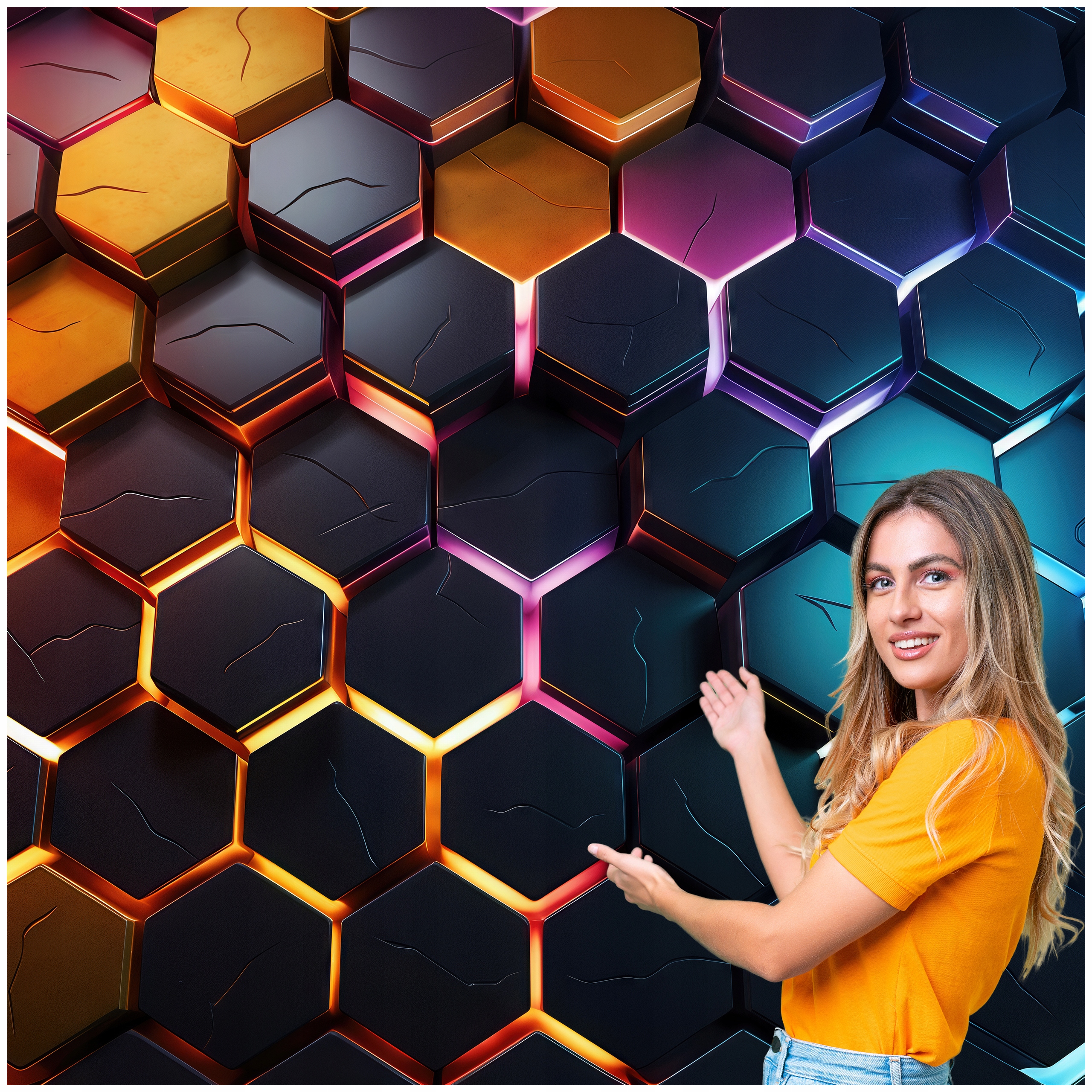 3D Mládežnícka fototapeta Heksagon Včelí Plást Pre Chlapca 392x280 HPM01F