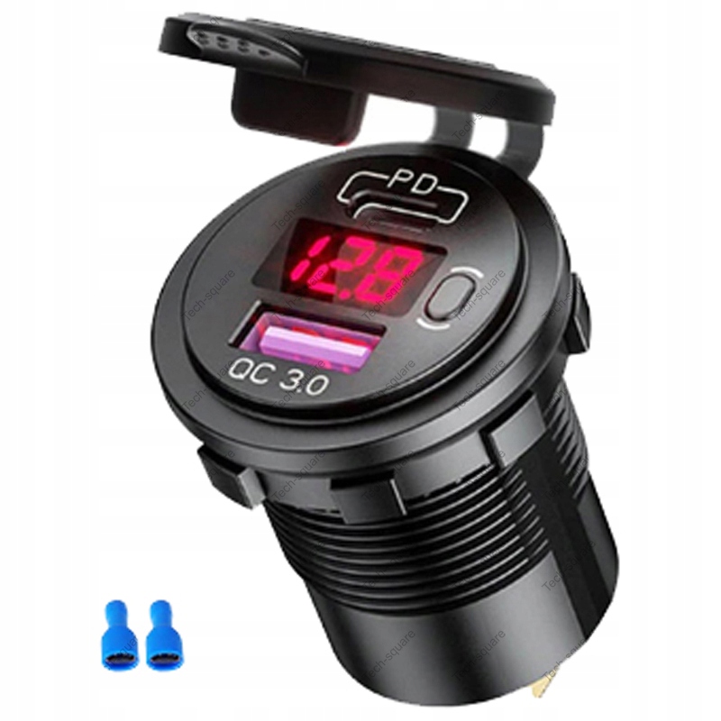 Gniazdo montażowe USB QC 3.0 + USB C 63W 12-24V